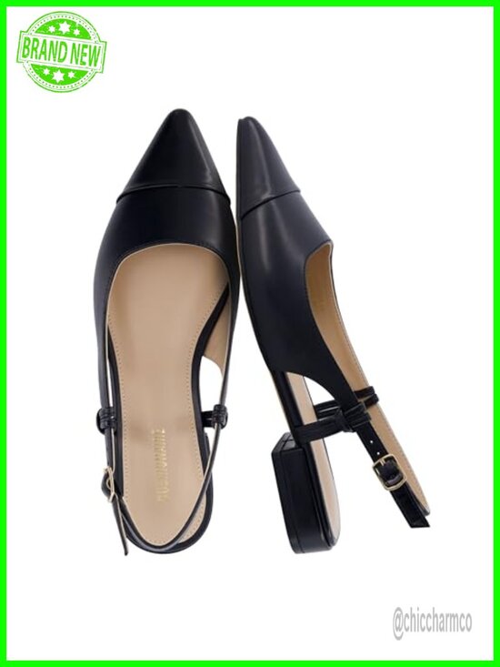 Shoes - Premium Vegan Leather Pointed Toe Slingback Pump with Memory Foam, 1 Inch Heel